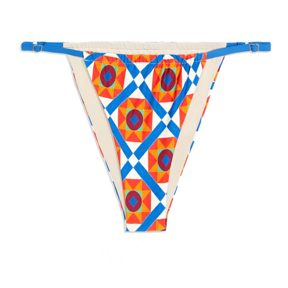Adjustable Ruched Mosaic Bikini Bottom